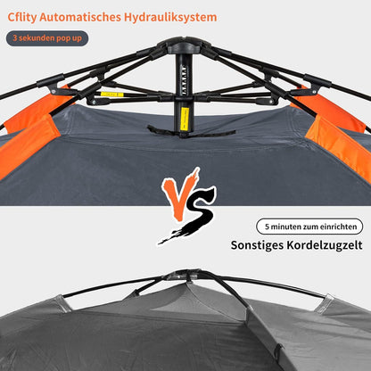 Cflity Camping Zelt 3 Personen Popup Wasserdicht Automatisch Kuppelzelt Grau