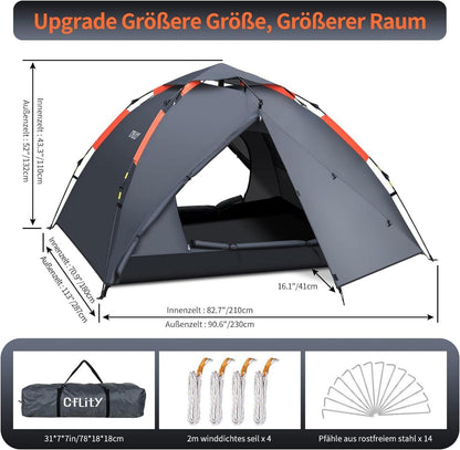Camping Zelt 3 Personen Pop Up Wasserdicht 4 Jahreszeiten Backpacking
