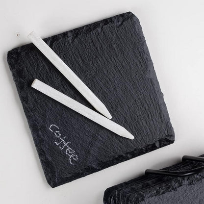 Schiefer Untersetzer 8er Set mit Halter und Kreidestift