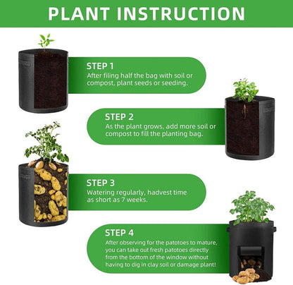 5er Set 15 Gallonen Potato Grow Bags mit Sichtfenster und Griffen in Schwarz