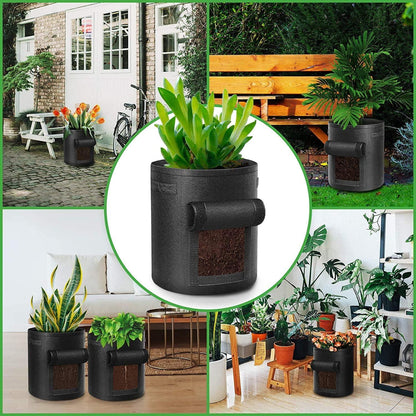 5er Set 15 Gallonen Potato Grow Bags mit Sichtfenster und Griffen in Schwarz