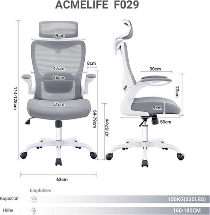 Ergonomischer Bürostuhl mit verstellbarer Kopfstütze und