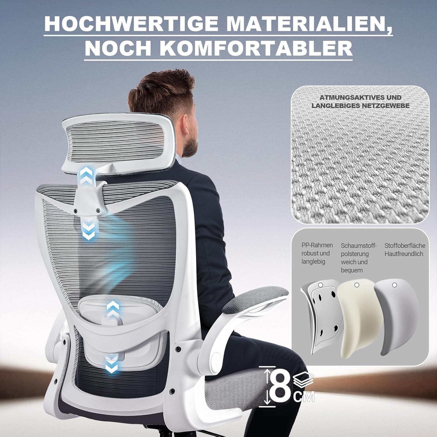 Ergonomischer Bürostuhl mit Verstellbarer Kopfstütze und