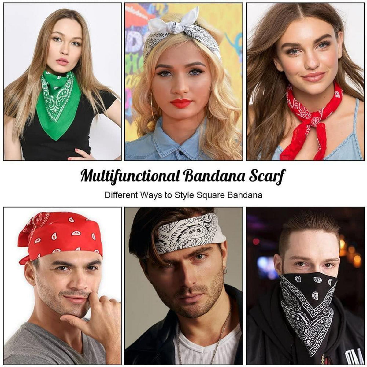Bandana Paisley Kopftuch für Damen und Herren, Schwarz