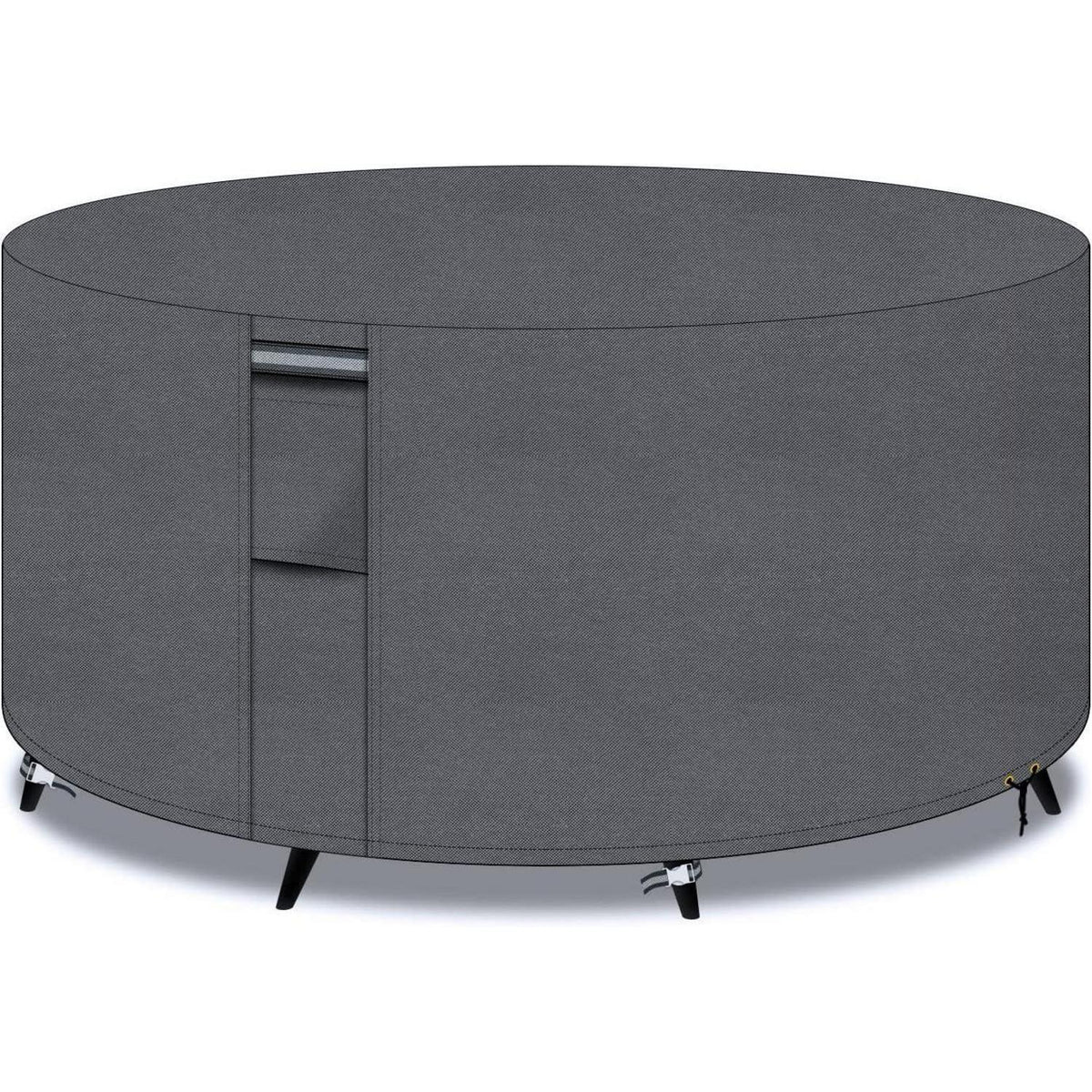 Runder Gartentisch Abdeckung 250x90cm Grau mit Lüftungsschlitzen