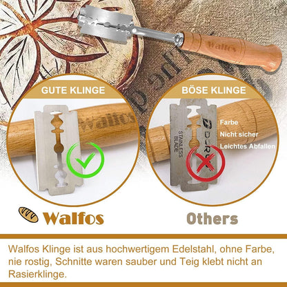 Walfos Brotmesser - Premium Bäckermesser 19CM mit 6 Klingen Lederschutzhülle