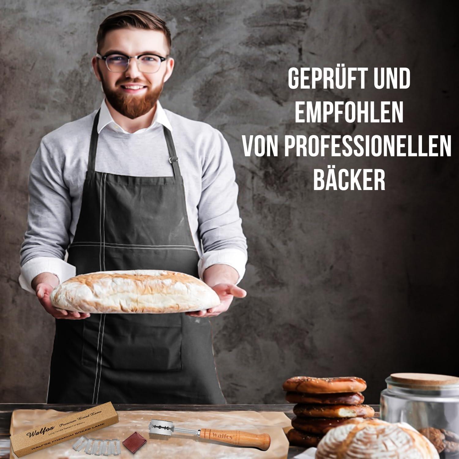 Walfos Bäckermesser Premium Brot Lahm 19cm mit 6 Klingen Lederschutzhülle
