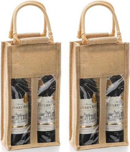 Weintasche 2er Set Jute Wein Verpackung Geschenk Tasche mit Griff und