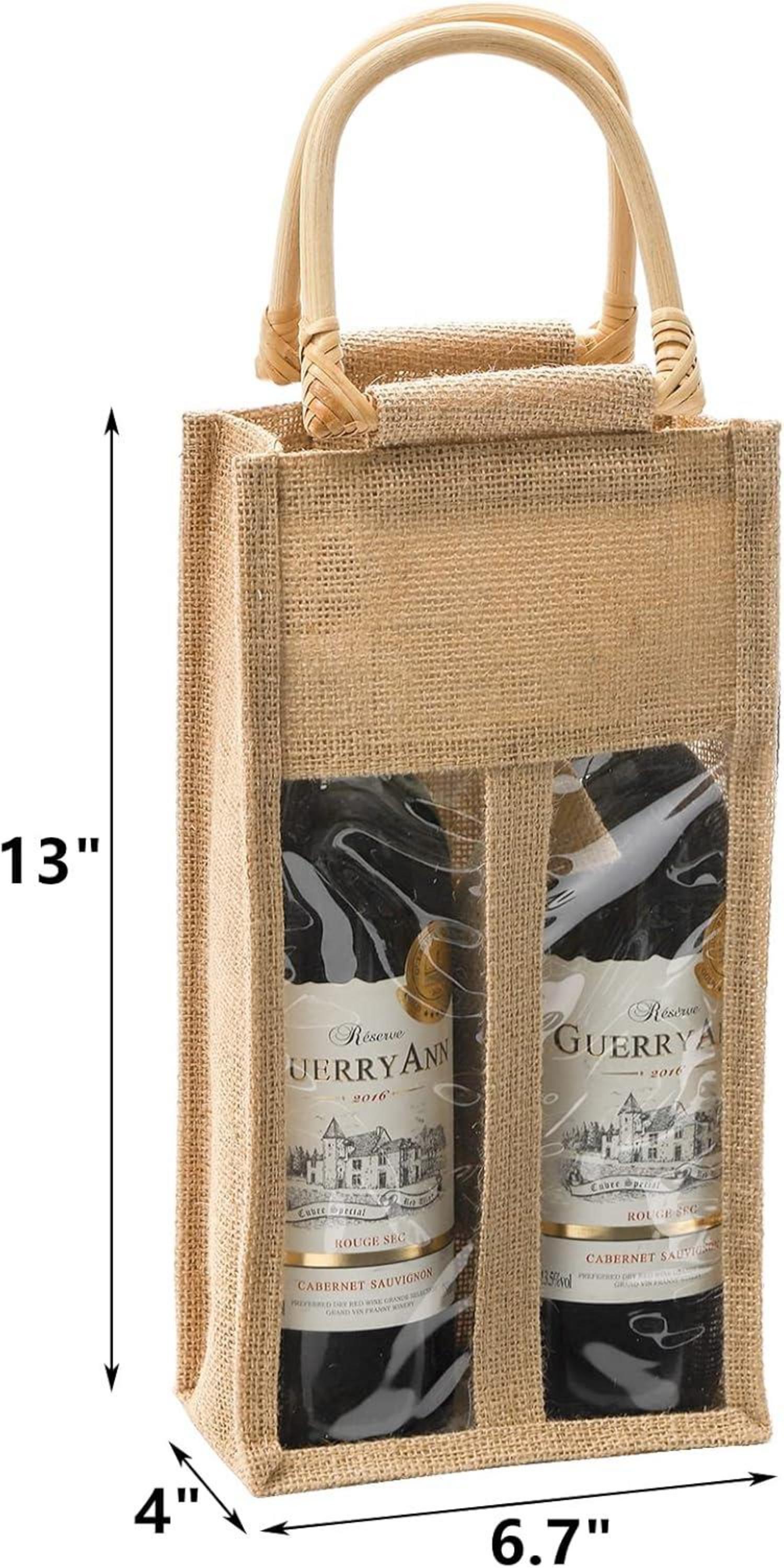 2er Pack Peohud Premium Jute Wein Geschenktaschen mit Griff