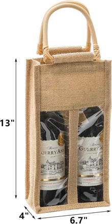 2er Pack Peohud Premium Jute Wein Geschenktaschen mit Griff