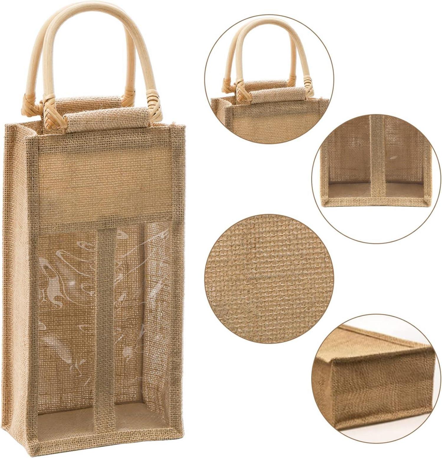 Weintasche 2er Set Jute Wein Verpackung Geschenk Tasche mit Griff und
