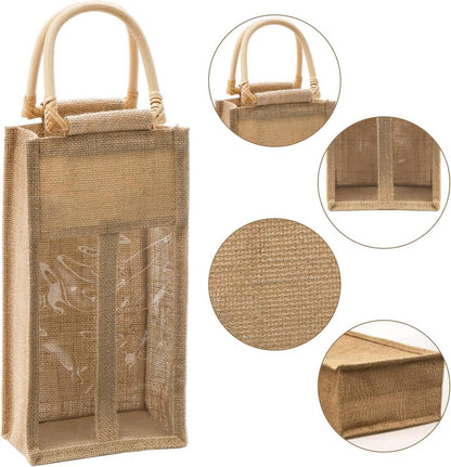 Weintasche 2er Set Jute Wein Verpackung Geschenk Tasche mit Griff und