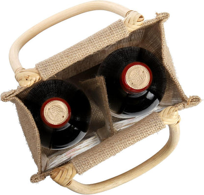 Peohud Wein Geschenktüten Jute Vintage Weintasche 2er Pack wine tote mit Fenster und Griff
