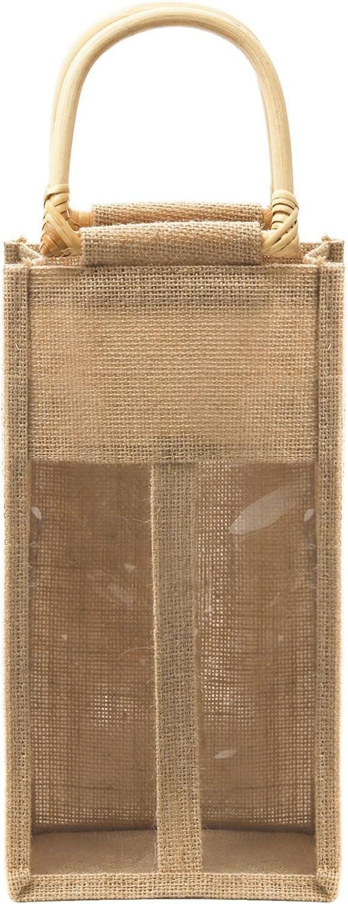 2x Vintage Jute Weintasche Wein Geschenktüten mit Fenster und Griff