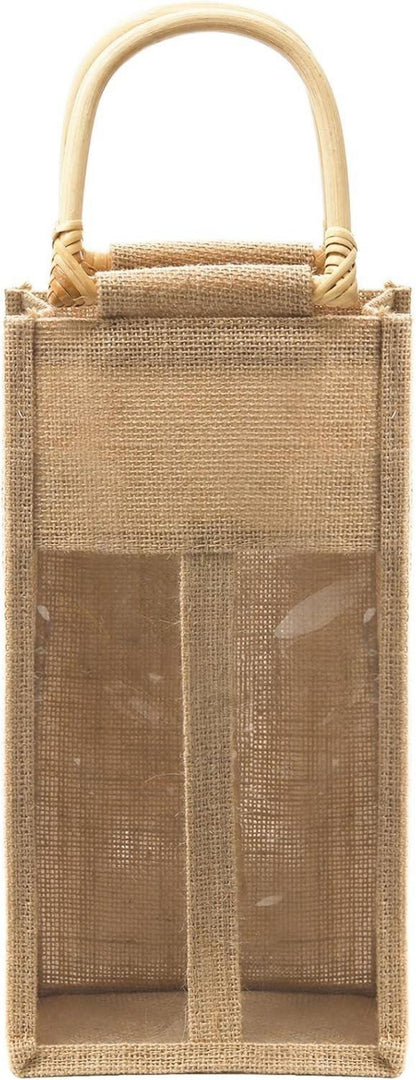 2x Vintage Jute Weintasche Wein Geschenktüten mit Fenster und Griff