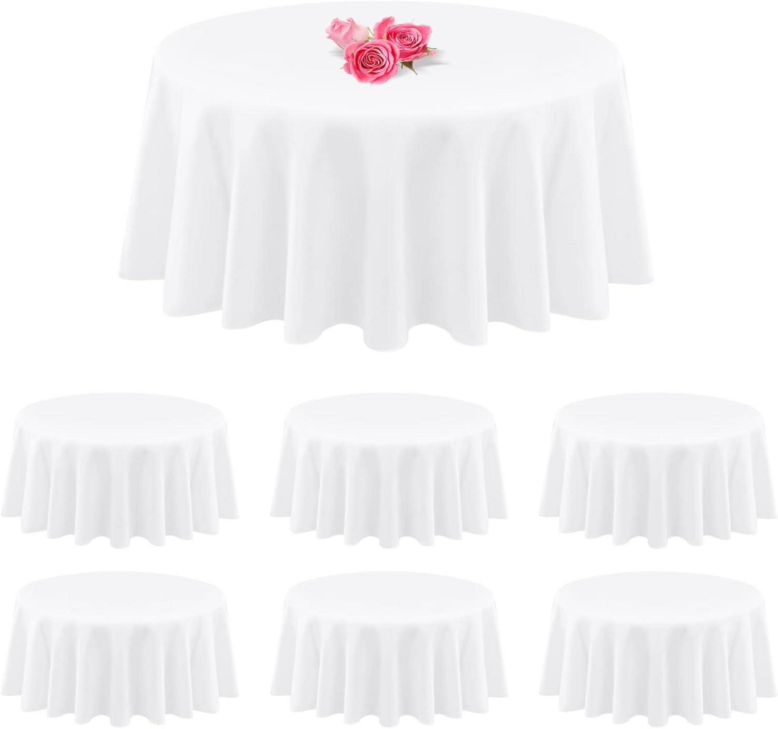 Weiß Polyester Runde Tischdecken 90 Zoll 6er Pack