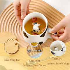 Süße 3D Kuh Keramik Kaffeetasse Teetasse mit Deckel und