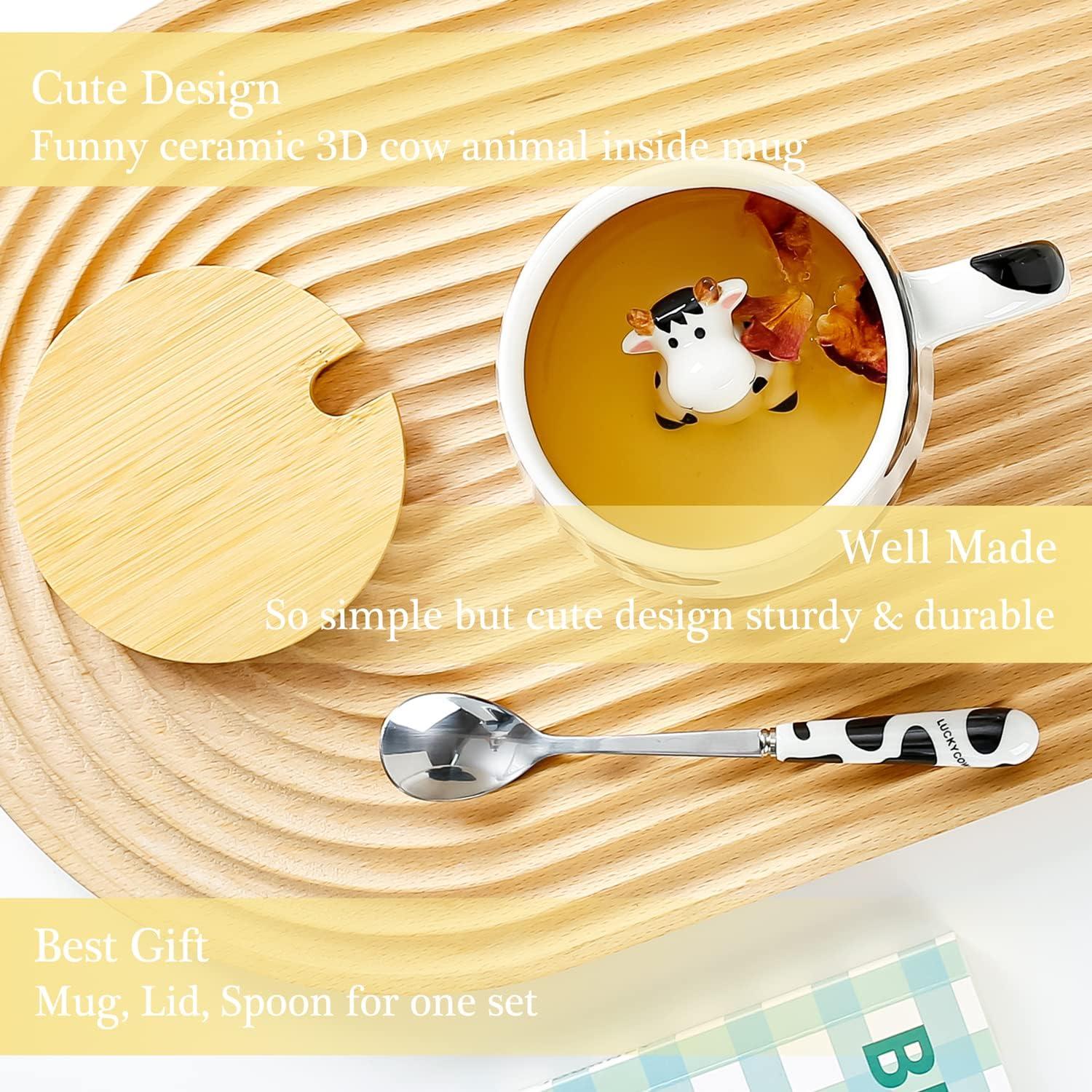 Kreative 3D Kuh Kaffeetasse mit Deckel und Löffel