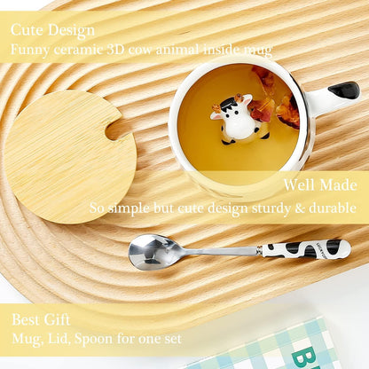 Kreative 3D Kuh Kaffeetasse mit Deckel und Löffel