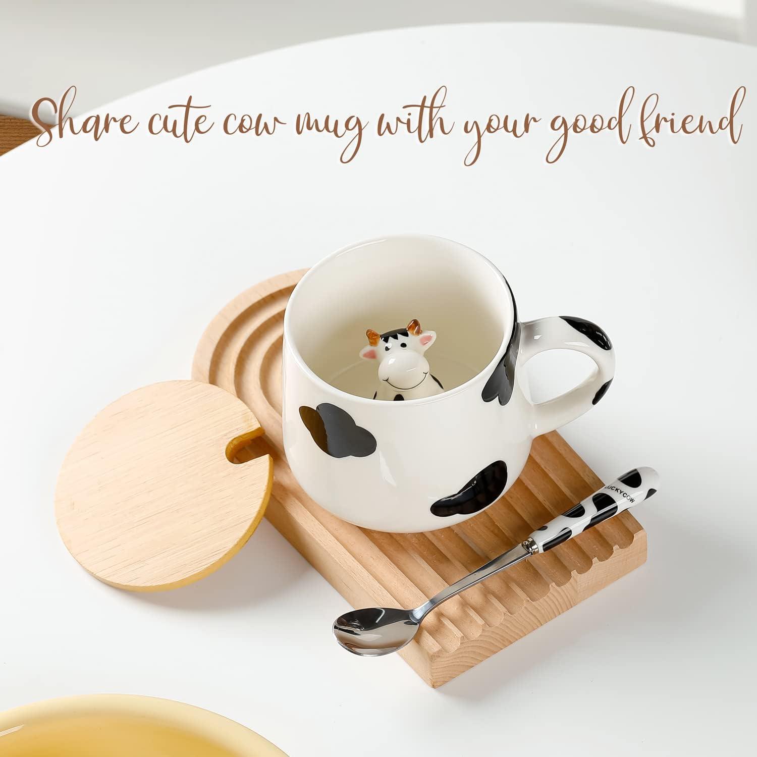 Süße Kuh Teetasse 3D Keramik Kaffeetasse mit Deckel und Löffel