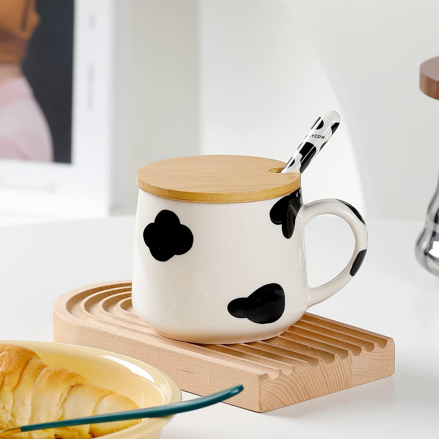 Süße 3D Kuh Kaffeetasse Teetasse mit Deckel und Löffel • Geschenke für Frauen