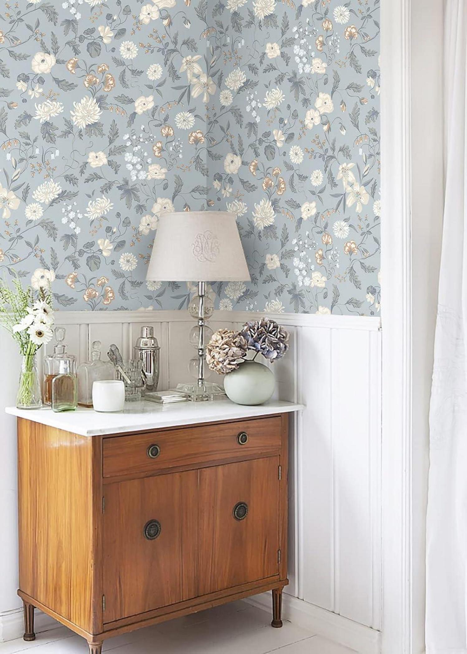 Selbstklebende Tapete Blumen 39×500CM Grün Blatt Blume Vintage