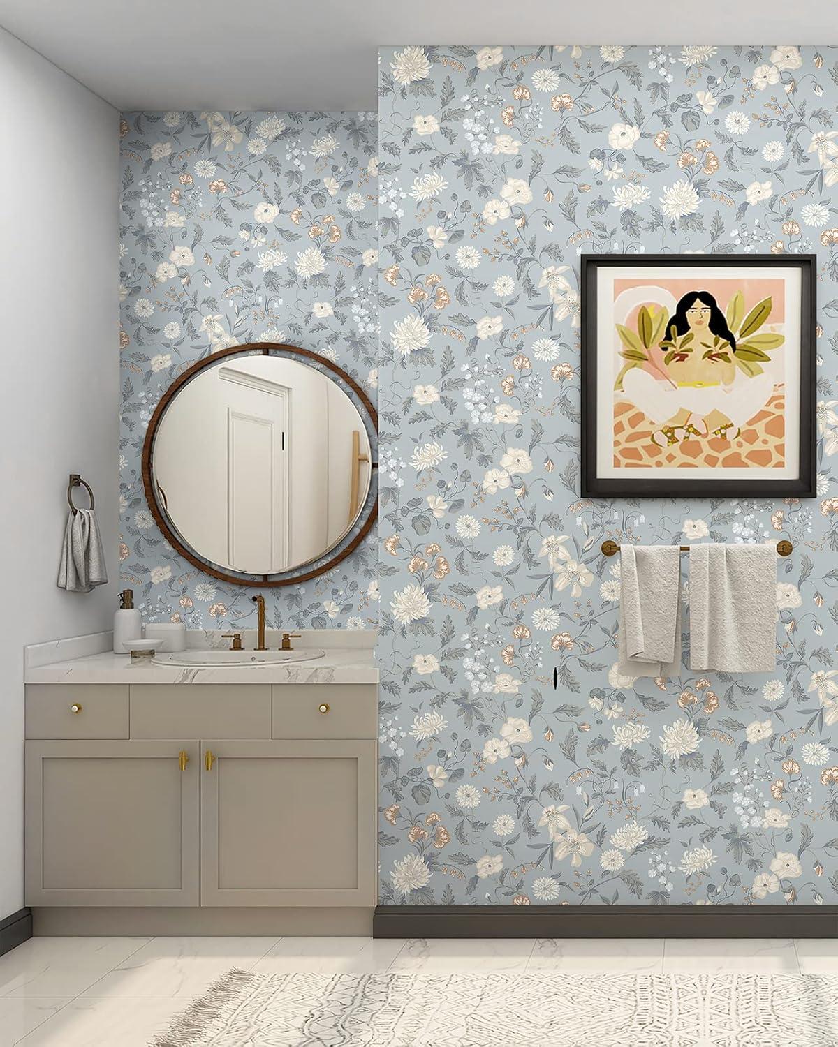 Selbstklebende Tapete Blumen 39x500CM Grün Vintage Möbelfolie Wasserdicht Vinyl Klebefolie