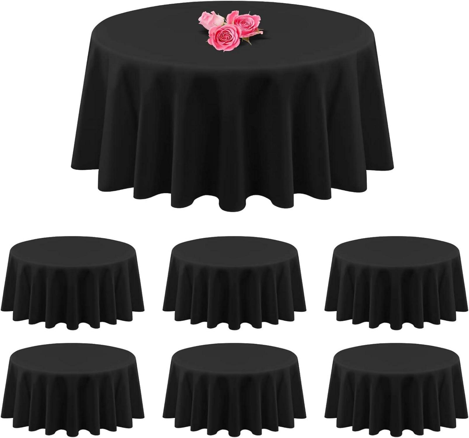 Schwarze Polyester Runde Tischdecken 90 Zoll - 6er Pack
