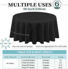6er Pack Schwarze Polyester Runde Tischdecken 90 Zoll
