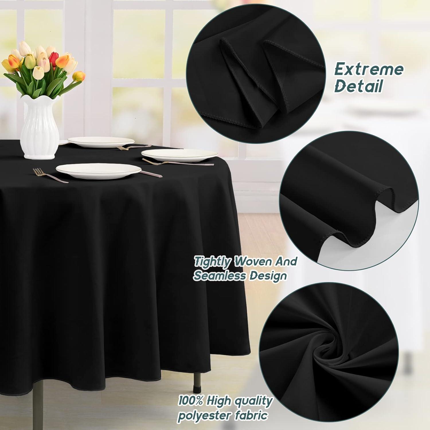 6er Pack Schwarze Polyester Runde Tischdecken 90 Zoll - Fleck- und faltenresistent, waschbar - Perfekt für Hochzeit, Partys, Bankett, Buffet
