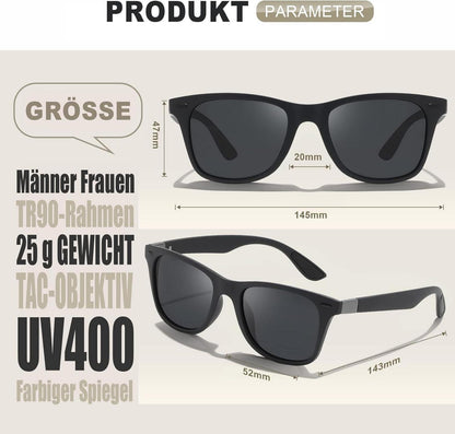 Polarisierte UV400 Sonnenbrille Retro Vintage Stil rechteckig