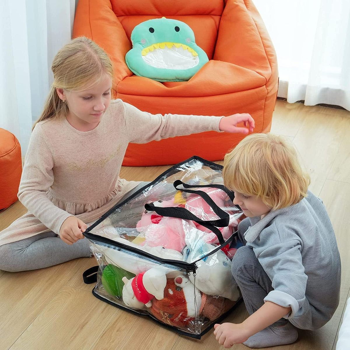 Transparente Aufbewahrungstaschen 40L, 5 Stück, Schwarz