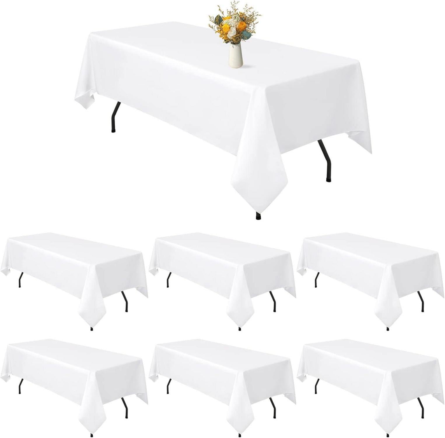 6er-Pack Weiße rechteckige Polyester-Tischdecke 60 x 102 Zoll