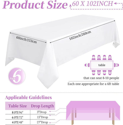 6er Pack Weiße Rechteckige Polyester-Tischdecken 60x102 Zoll
