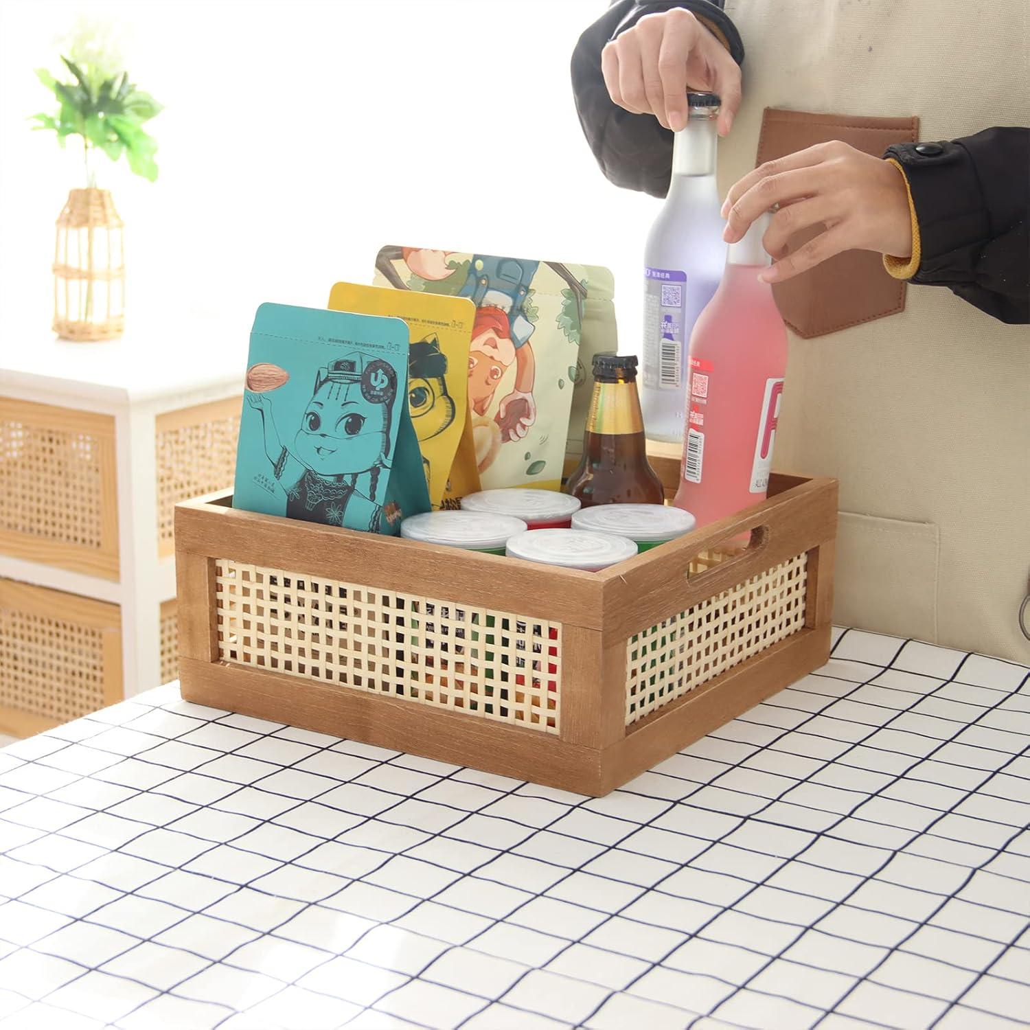 Gewebter Holzkorb Aufbewahrungsbox rustikaler Bambuskorb mit Griffen