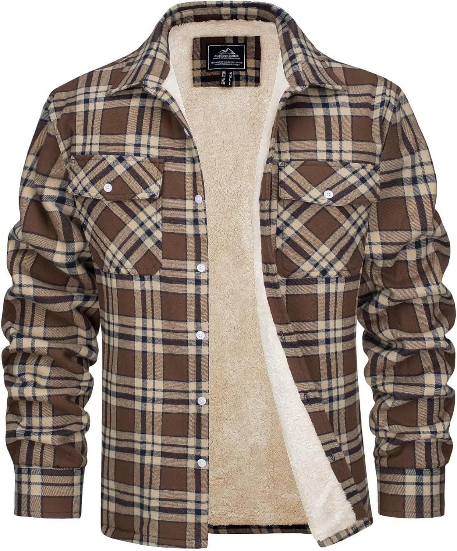 Gefütterte Herren Winterjacke Kariert mit Taschen Braun