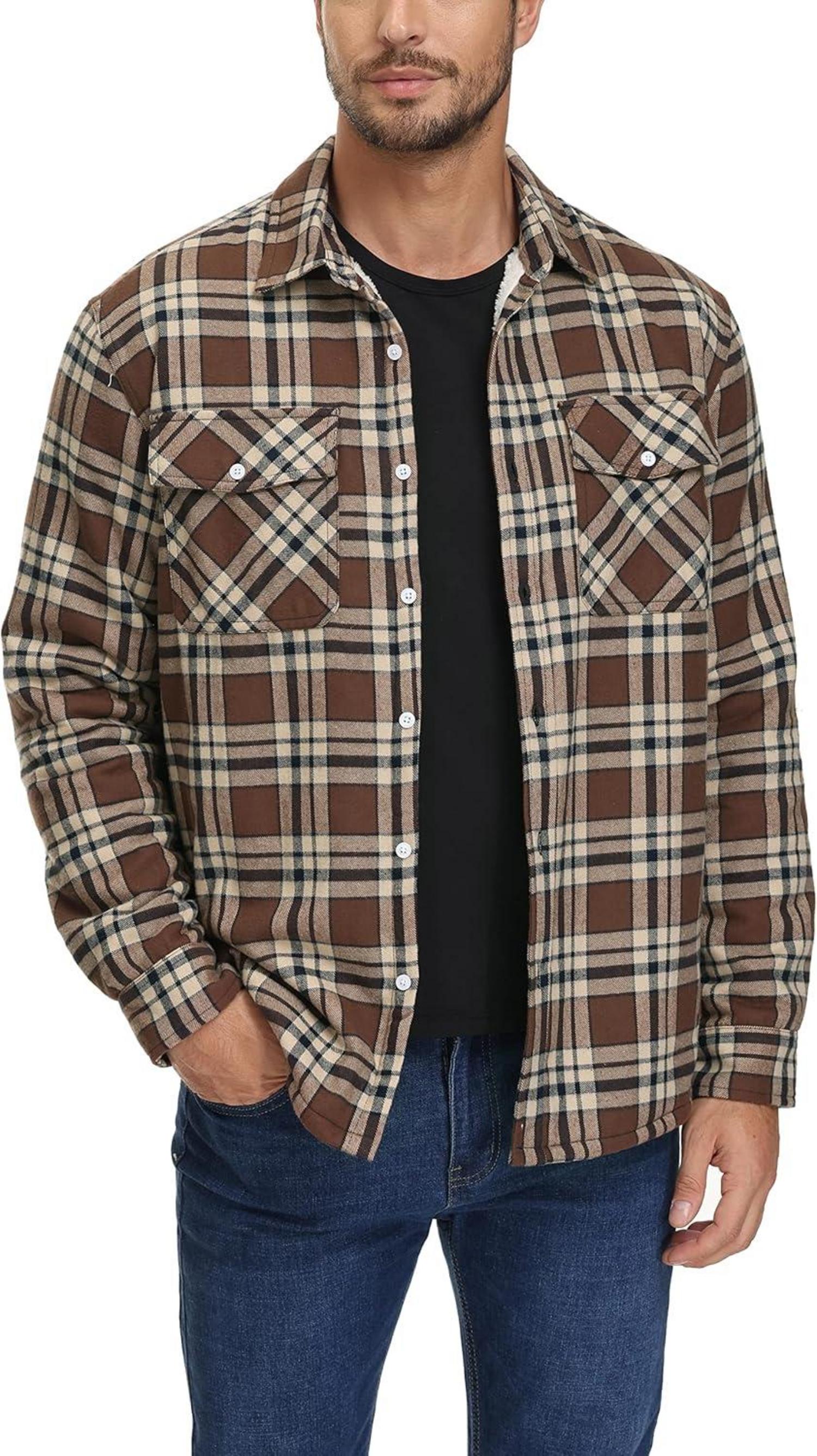 Herren Winterjacke Gefüttert Thermo Hemd Kariert Freizeit