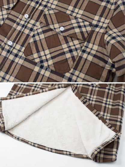 Herren Winterjacke Hemd Gefüttert Thermo Kariert Taschen Baumwolle