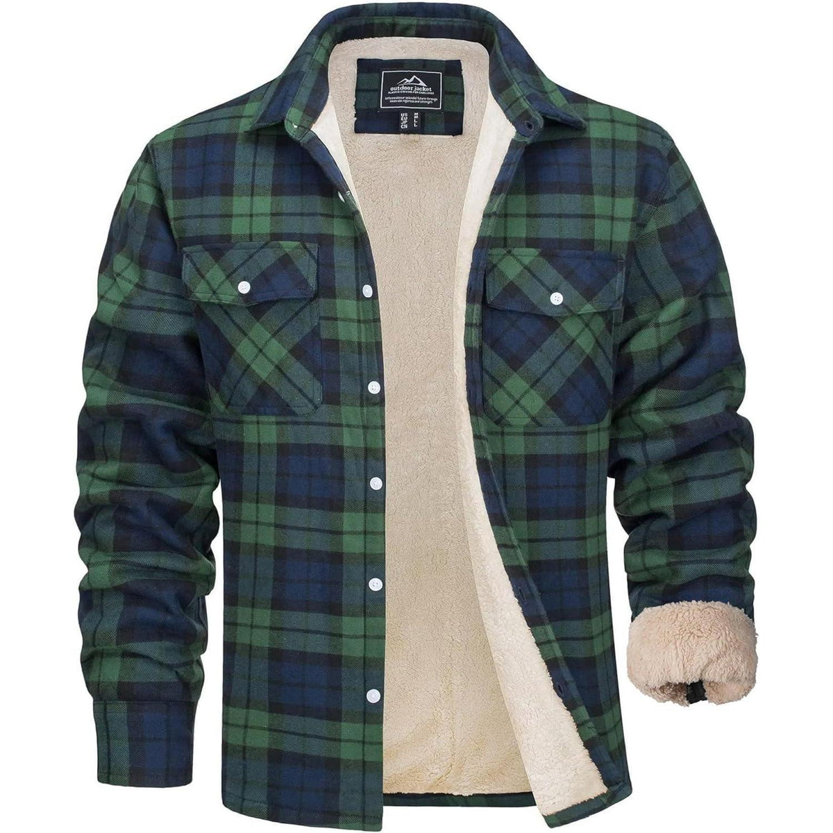 Herren Winterjacke Hemd Kariert Gefüttert Grün XL
