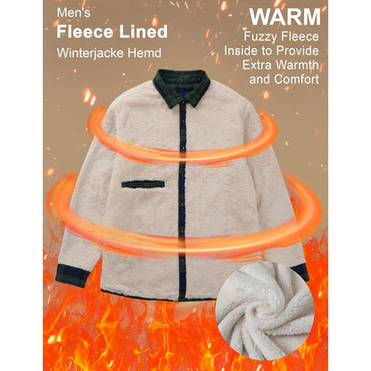 Herren Winterjacke Hemd Kariert Gefüttert Grün XL