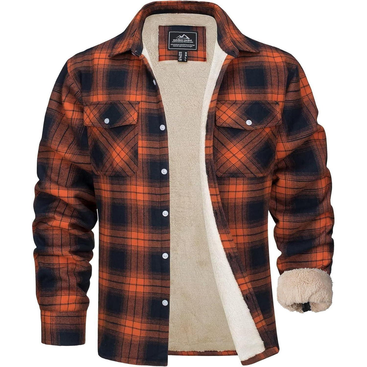 Herren Winterjacke Hemd Kariert Gefüttert Orange XXL