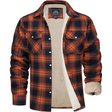 Herren Winterjacke Hemd Kariert Gefüttert Orange XXL