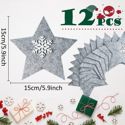 12er Set Besteckhalter Weihnachten Filz Stern Grau 15x15cm