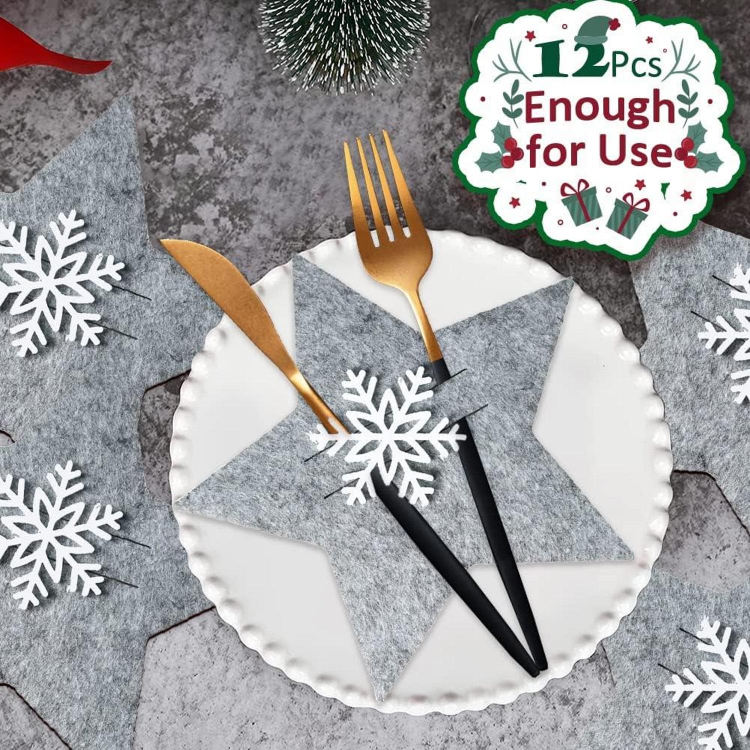 Weihnachts Bestecktasche Grau Stern 12 Stück Tischdekoration Weihnachtsdeko