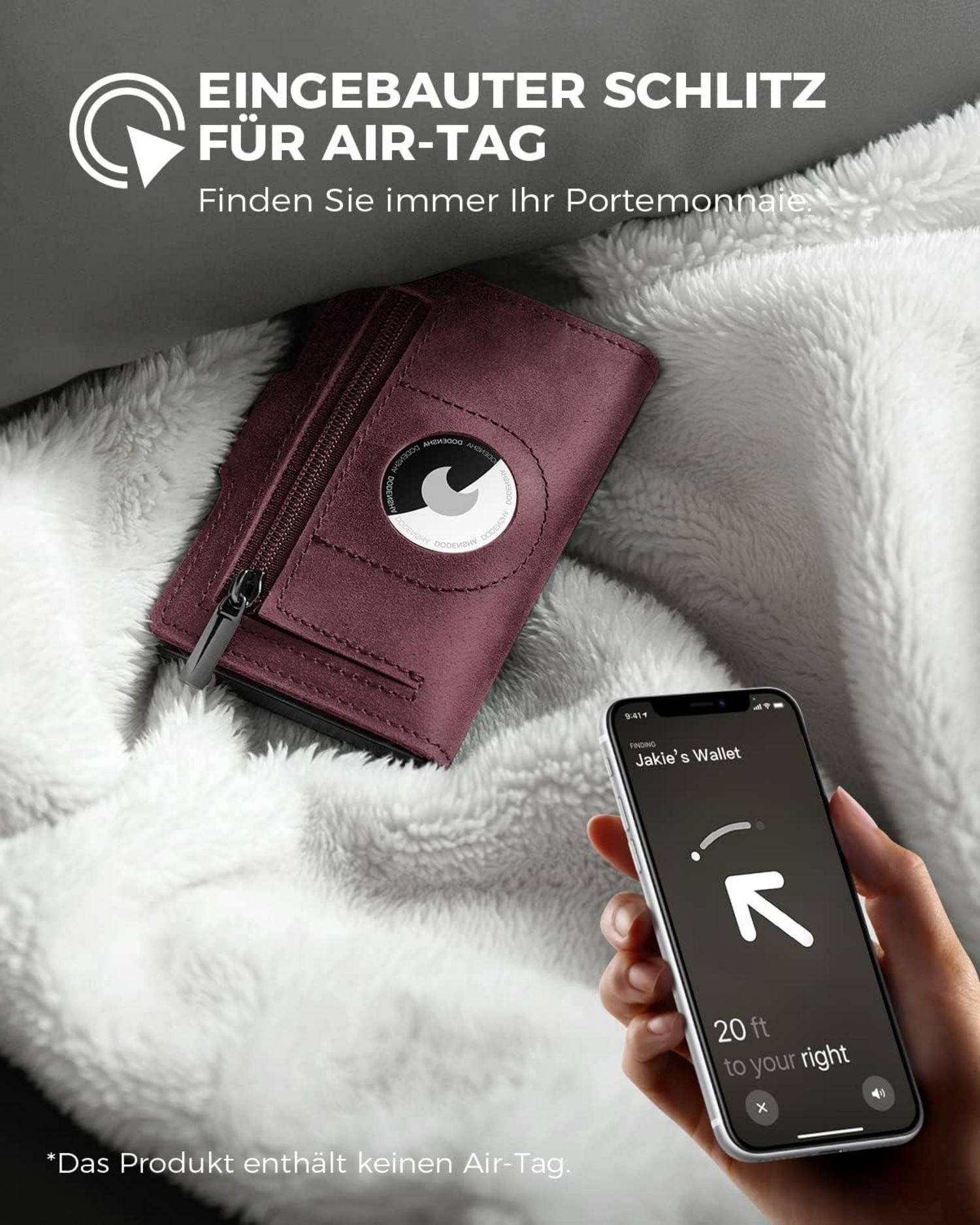 DODENSHA Airtag Kartenetui RFID Schutz Herren Geldbörse Rot 10+ Karten Slim Wallet