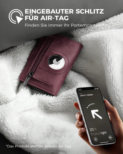 DODENSHA Airtag Kartenetui RFID Schutz Herren Geldbörse Rot 10+ Karten Slim Wallet