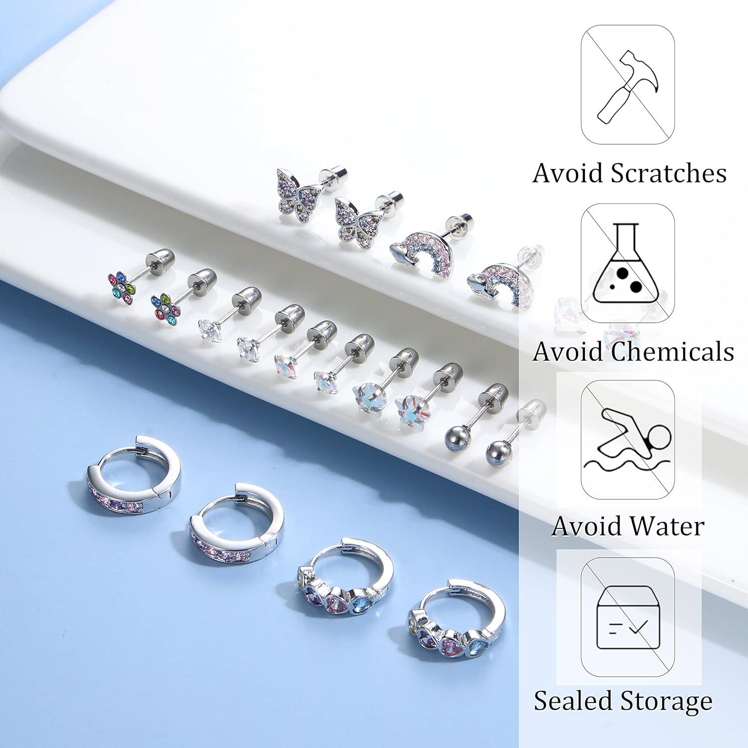 10 Paar Kleine Ohrstecker Set Damen Mädchen Edelstahl Hypoallergen Grün