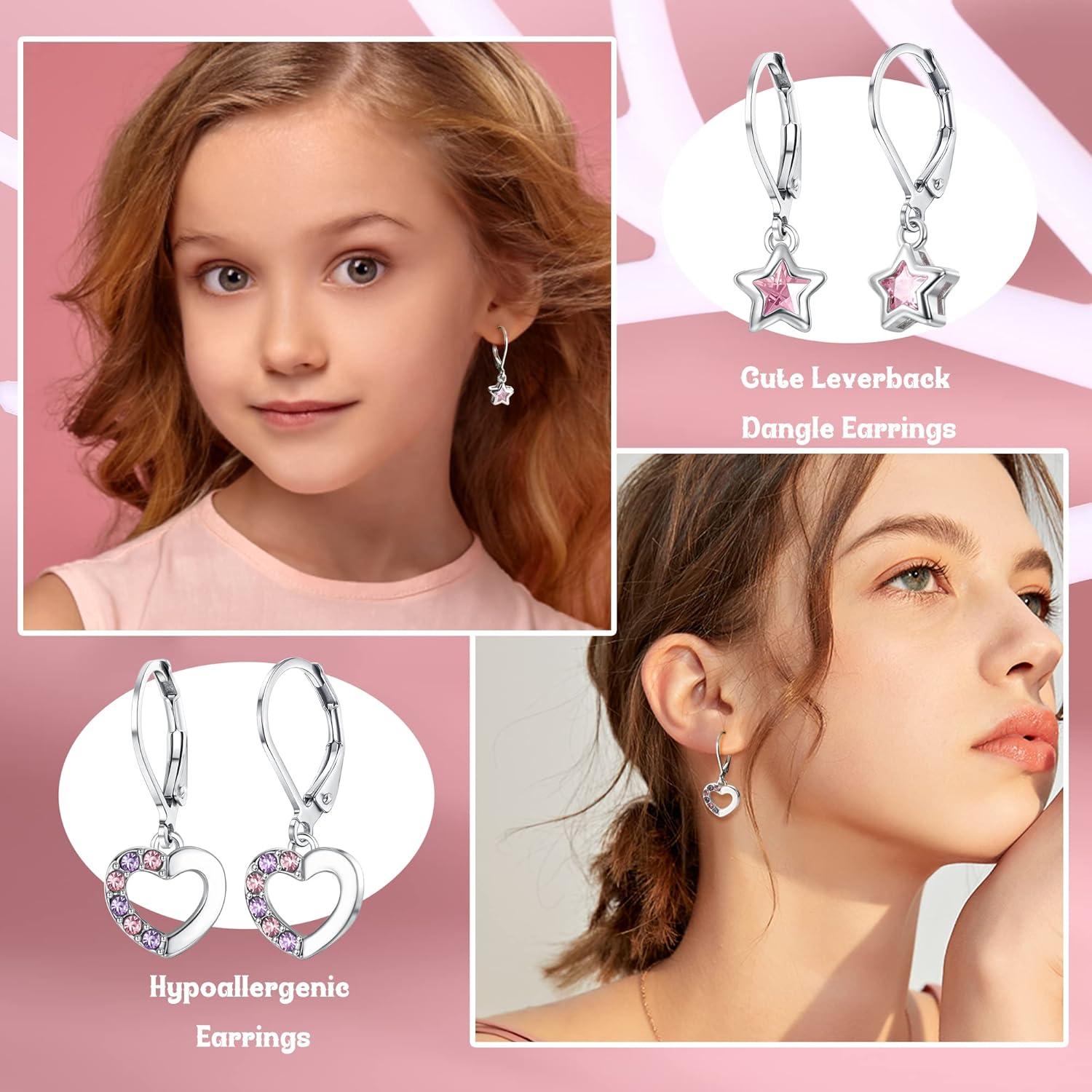 Brisur Ohrringe Set Zirkonia 316L Edelstahl Mädchen Kinder Damen Hypoallergene Herz Blume Stern Schildkröte Tragus Piercing