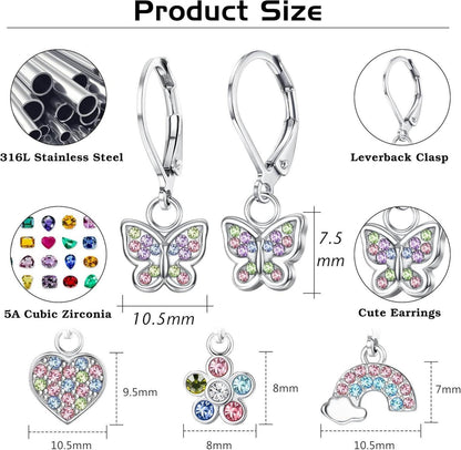 4Paar Mädchen Kinder Zirkonia Hängende Ohrringe Set