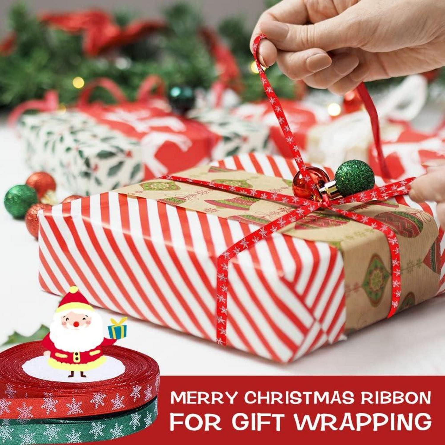 Weihnachten Satinband Set 2 Rollen 10mm x 25m Dekoband Grün Rot